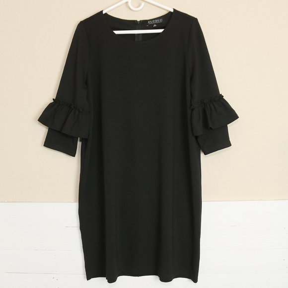 Eloquii Dresses & Skirts - Eloquii Womens Shift Shirt Dress Half Ruffle Sleeve Solid Black Size 14 XL